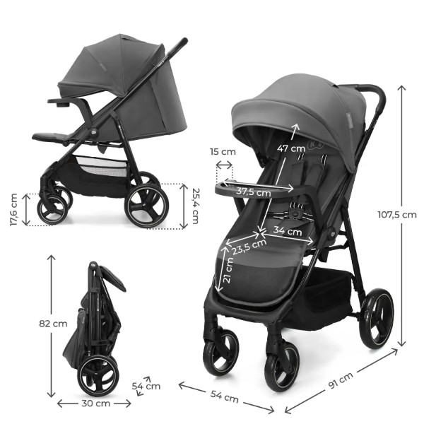 Фото - Коляска прогулочная Kinderkraft Trig 3 Tray Grey (KSTRIG03GRY000T)